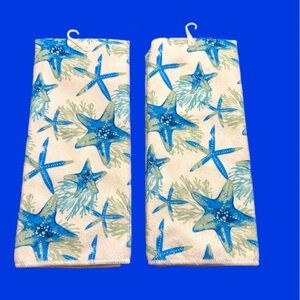 Starfish Print hand towels in shades of blues . Set of 2. NWT
